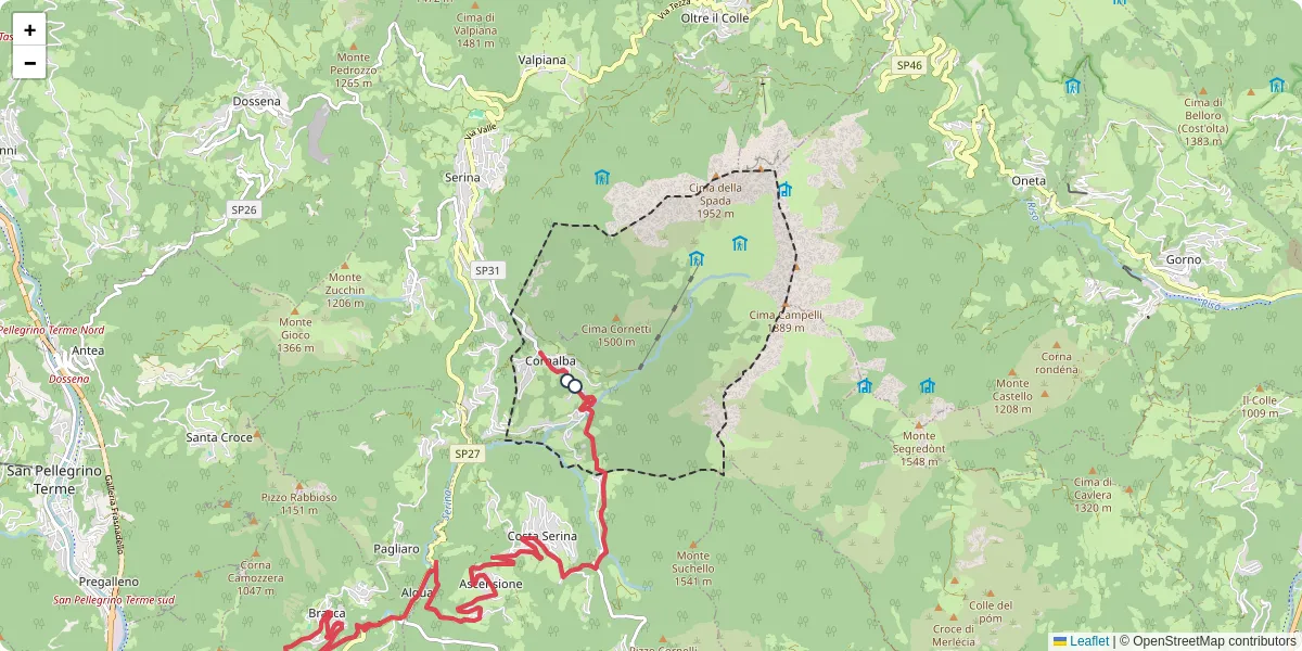 Mappa dettagliata del trasporto pubblico a Cornalba con linee autobus, tram e collegamenti