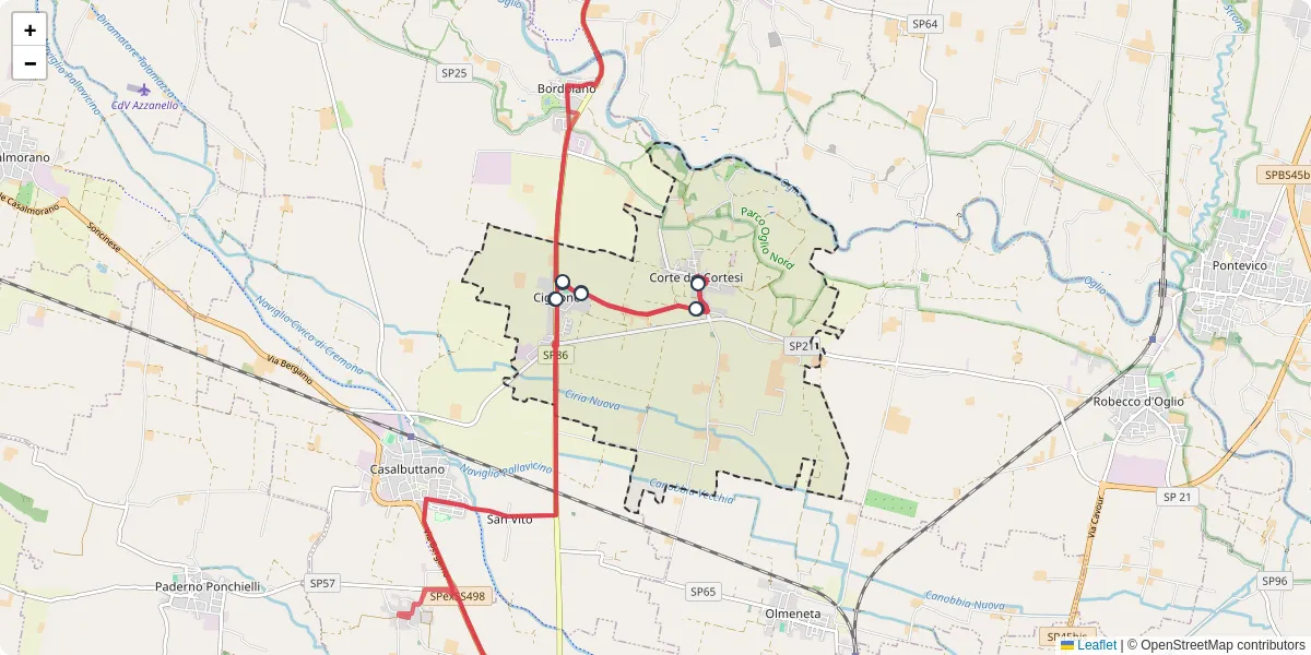 Mappa dettagliata del trasporto pubblico a Corte de' Cortesi con Cignone con linee autobus, tram e collegamenti