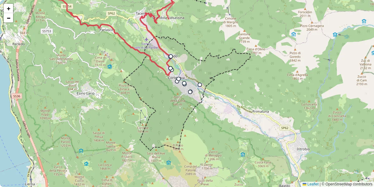 Mappa dettagliata del trasporto pubblico a Cortenova con linee autobus, tram e collegamenti