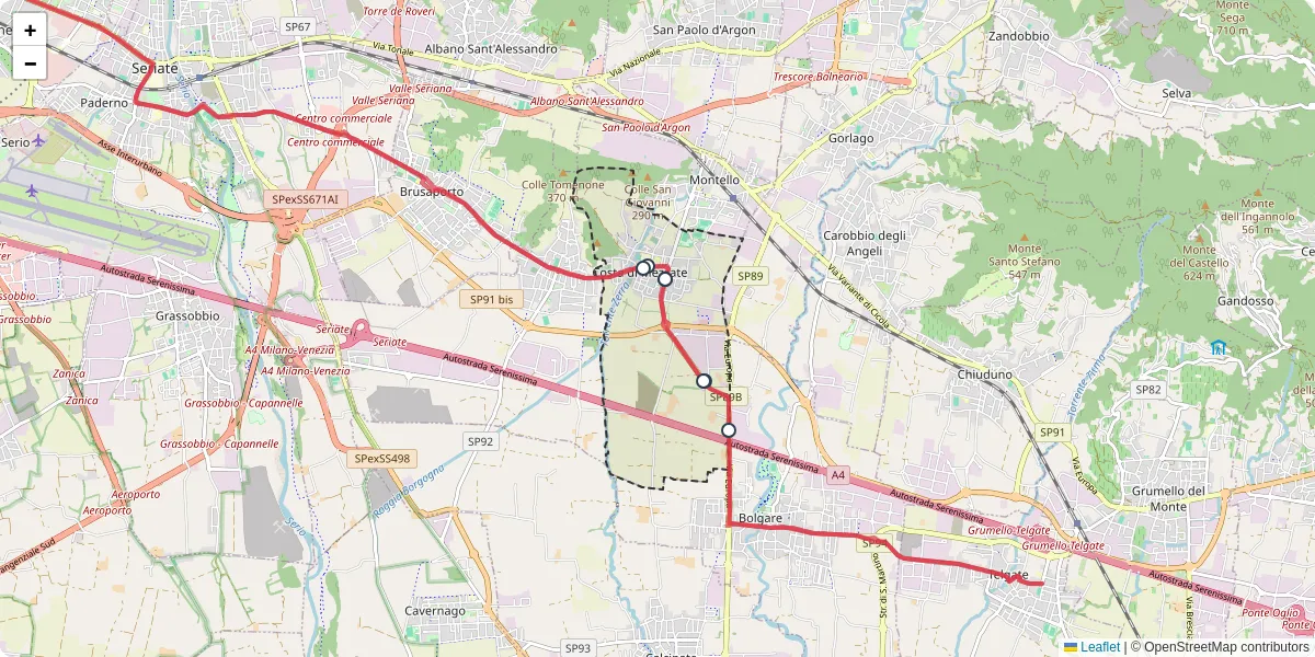 Mappa dettagliata del trasporto pubblico a Costa di Mezzate con linee autobus, tram e collegamenti