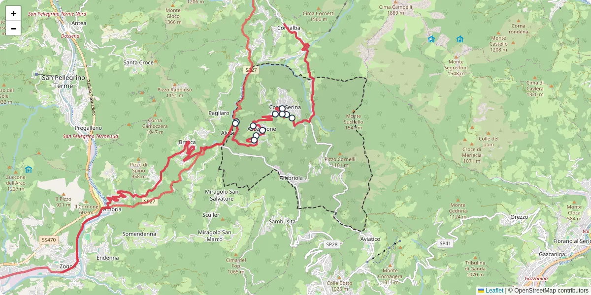 Mappa dettagliata del trasporto pubblico a Costa Serina con linee autobus, tram e collegamenti