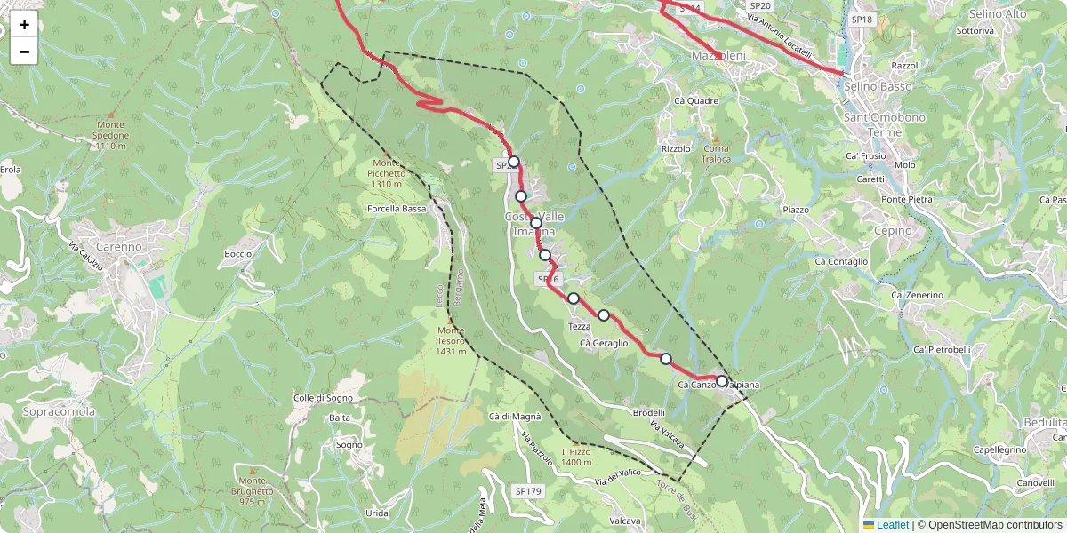 Mappa dettagliata del trasporto pubblico a Costa Valle Imagna con linee autobus, tram e collegamenti