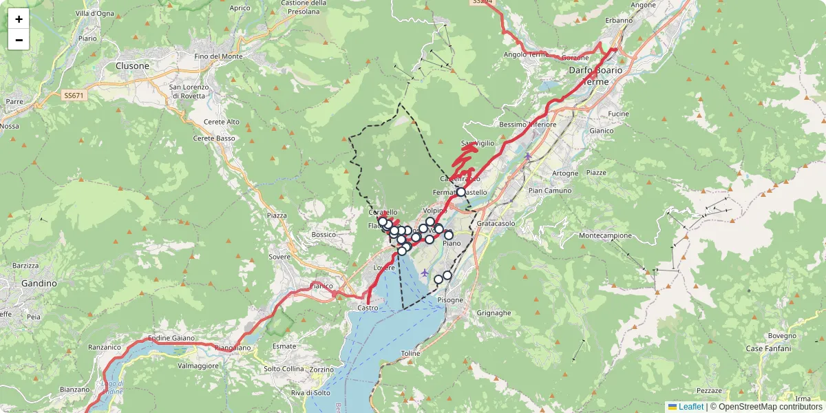 Mappa dettagliata del trasporto pubblico a Costa Volpino con linee autobus, tram e collegamenti