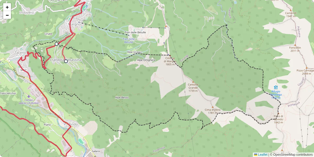 Mappa dettagliata del trasporto pubblico a Crandola Valsassina con linee autobus, tram e collegamenti