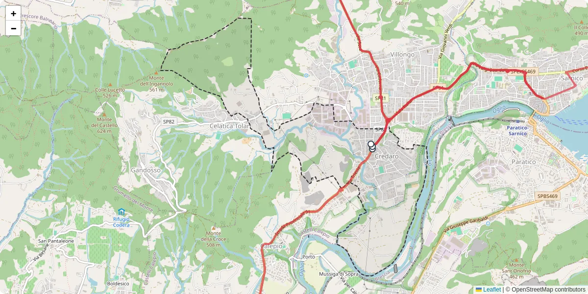 Mappa dettagliata del trasporto pubblico a Credaro con linee autobus, tram e collegamenti