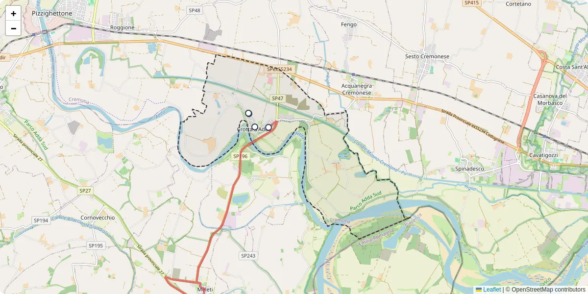 Mappa dettagliata del trasporto pubblico a Crotta d'Adda con linee autobus, tram e collegamenti