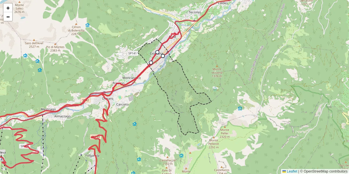 Mappa dettagliata del trasporto pubblico a Croviana con linee autobus, tram e collegamenti