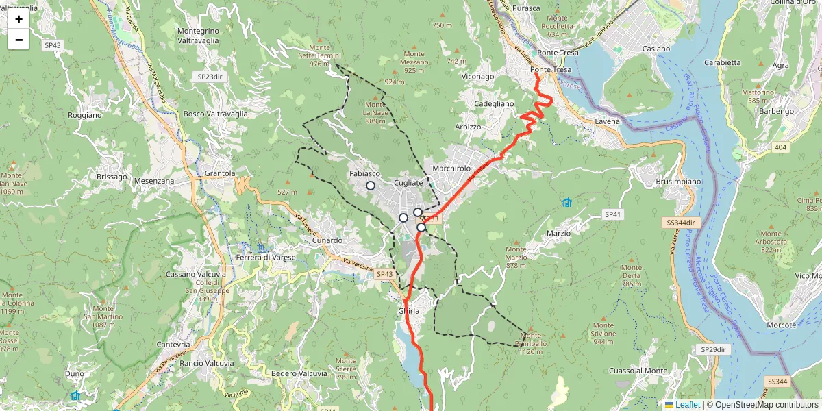 Mappa dettagliata del trasporto pubblico a Cugliate-Fabiasco con linee autobus, tram e collegamenti