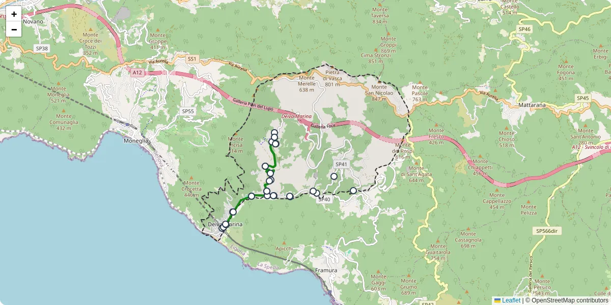 Mappa dettagliata del trasporto pubblico a Deiva Marina con linee autobus, tram e collegamenti