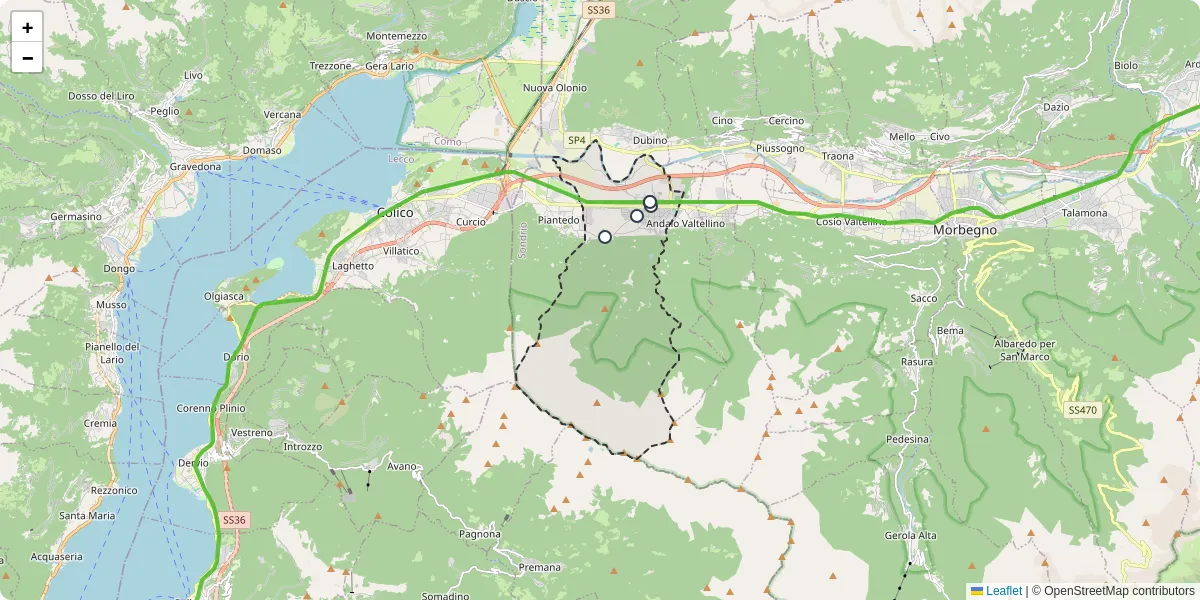 Mappa dettagliata del trasporto pubblico a Delebio con linee autobus, tram e collegamenti