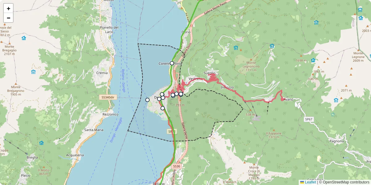 Mappa dettagliata del trasporto pubblico a Dervio con linee autobus, tram e collegamenti
