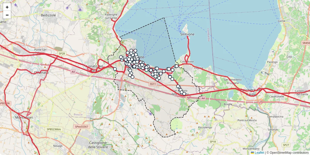Mappa dettagliata del trasporto pubblico a Desenzano del Garda con linee autobus, tram e collegamenti