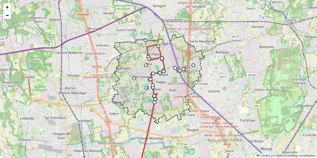 Mappa dettagliata del trasporto pubblico a Desio con linee autobus, tram e collegamenti