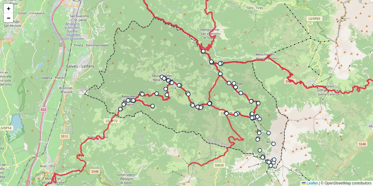 Mappa dettagliata del trasporto pubblico a Deutschnofen - Nova Ponente con linee autobus, tram e collegamenti