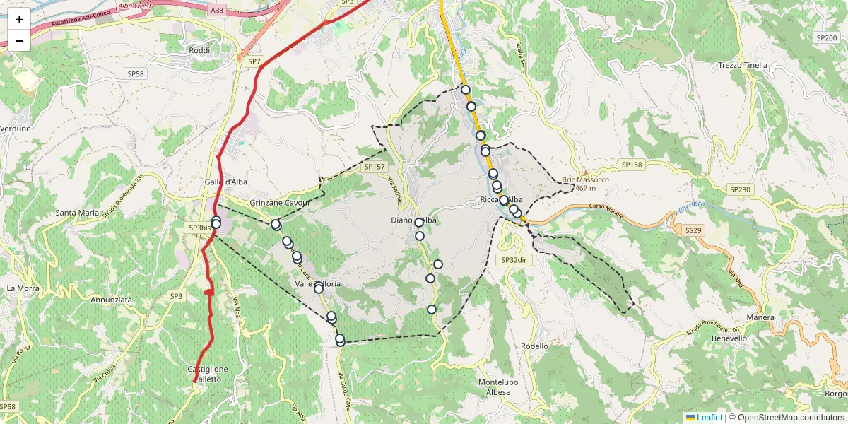 Mappa dettagliata del trasporto pubblico a Diano d'Alba con linee autobus, tram e collegamenti