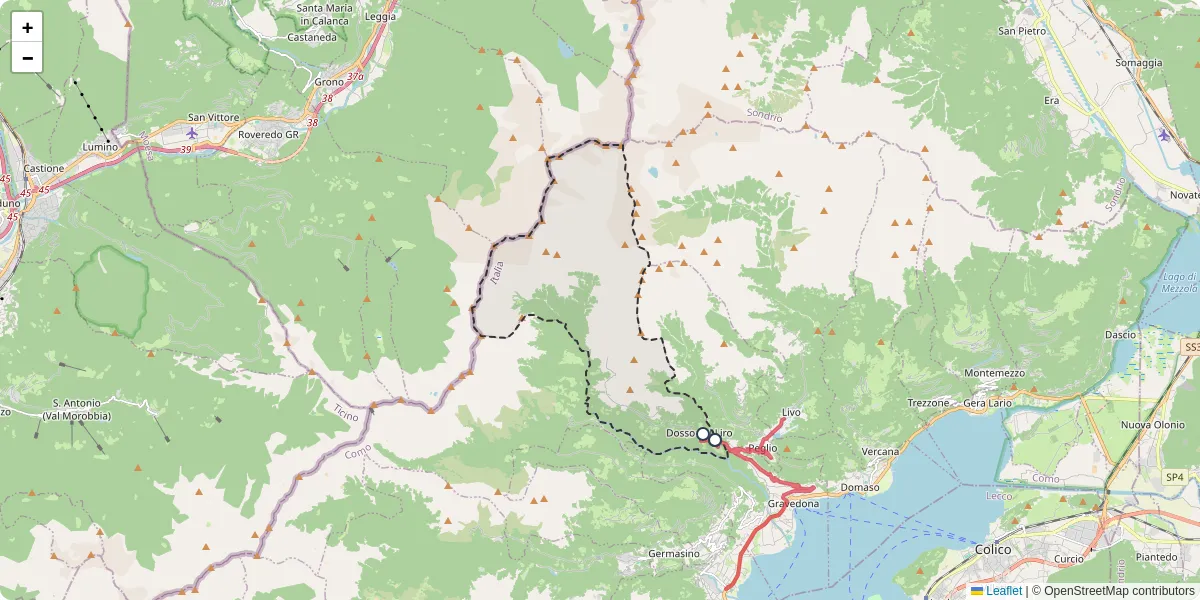 Mappa dettagliata del trasporto pubblico a Dosso del Liro con linee autobus, tram e collegamenti