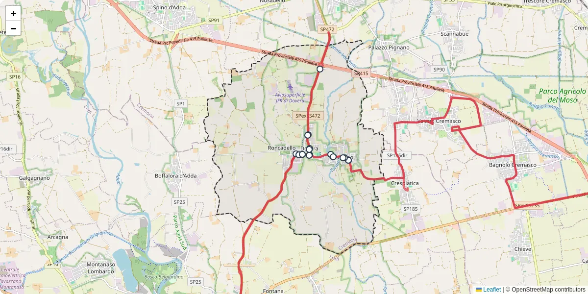 Mappa dettagliata del trasporto pubblico a Dovera con linee autobus, tram e collegamenti