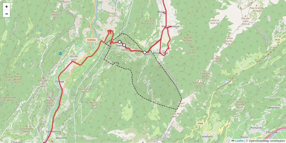 Mappa dettagliata del trasporto pubblico a Drena con linee autobus, tram e collegamenti