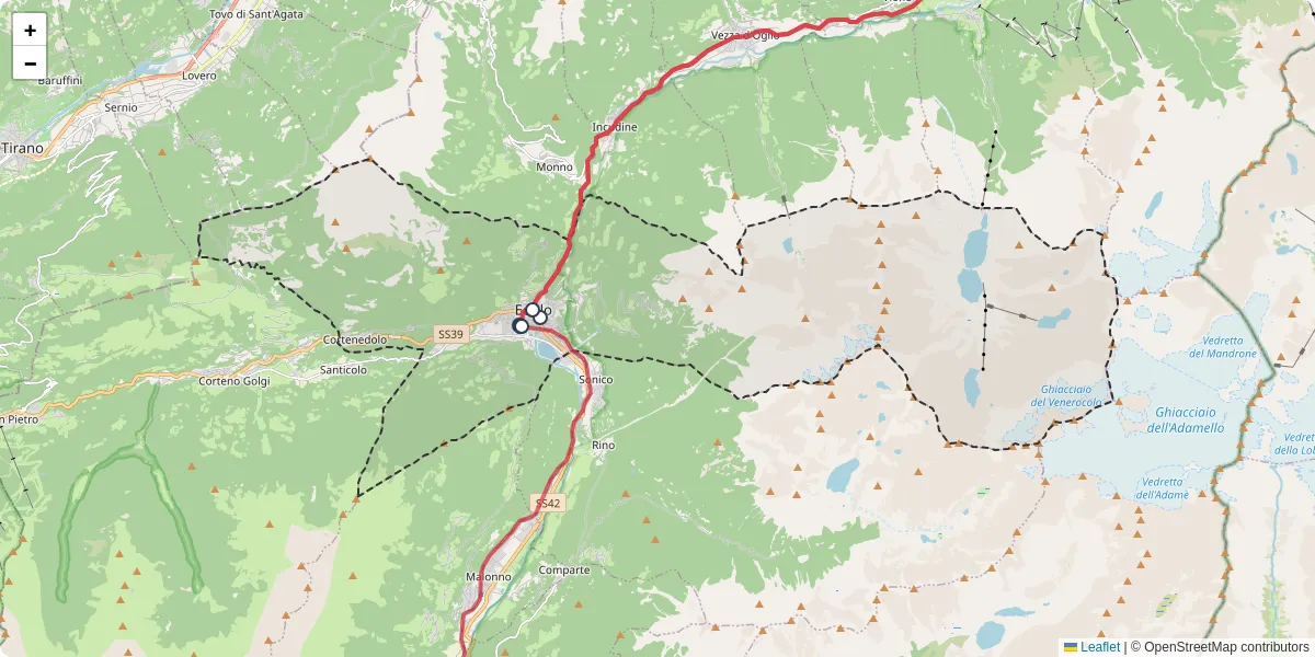 Mappa dettagliata del trasporto pubblico a Edolo con linee autobus, tram e collegamenti