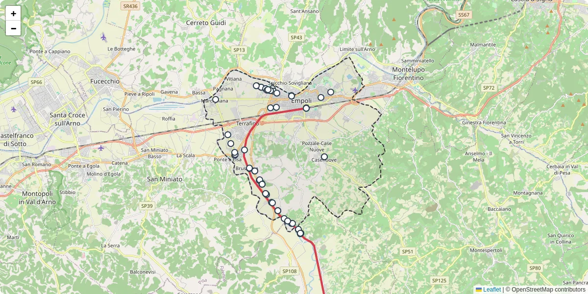 Mappa dettagliata del trasporto pubblico a Empoli con linee autobus, tram e collegamenti