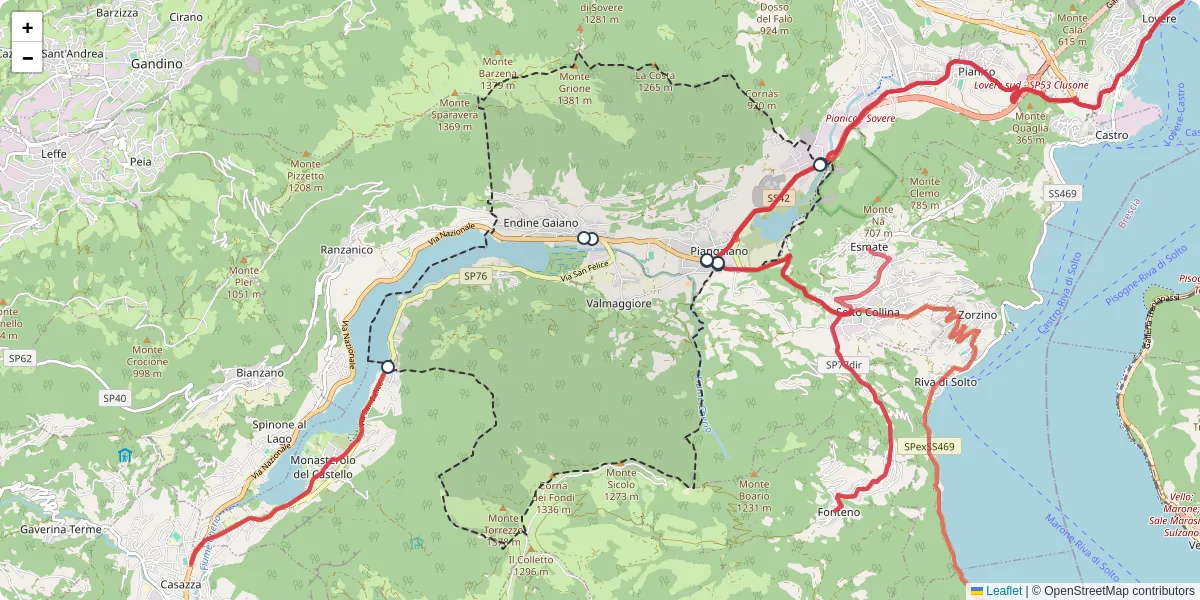 Mappa dettagliata del trasporto pubblico a Endine Gaiano con linee autobus, tram e collegamenti