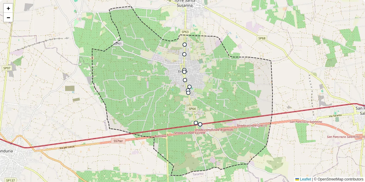 Mappa dettagliata del trasporto pubblico a Erchie con linee autobus, tram e collegamenti