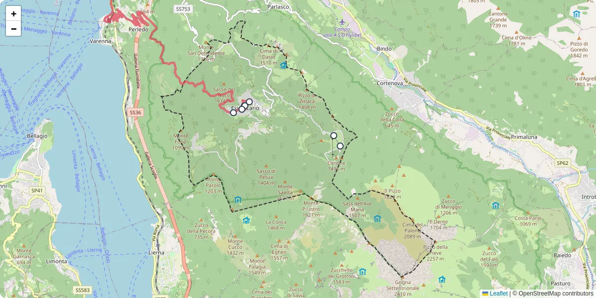 Mappa dettagliata del trasporto pubblico a Esino Lario con linee autobus, tram e collegamenti