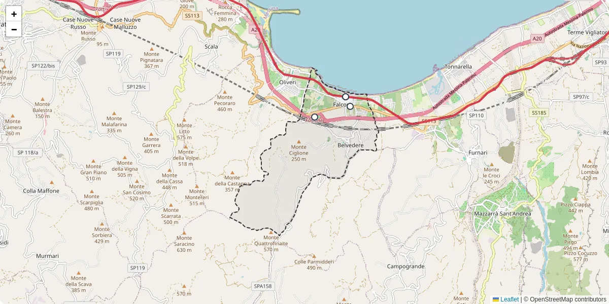 Mappa dettagliata del trasporto pubblico a Falcone con linee autobus, tram e collegamenti