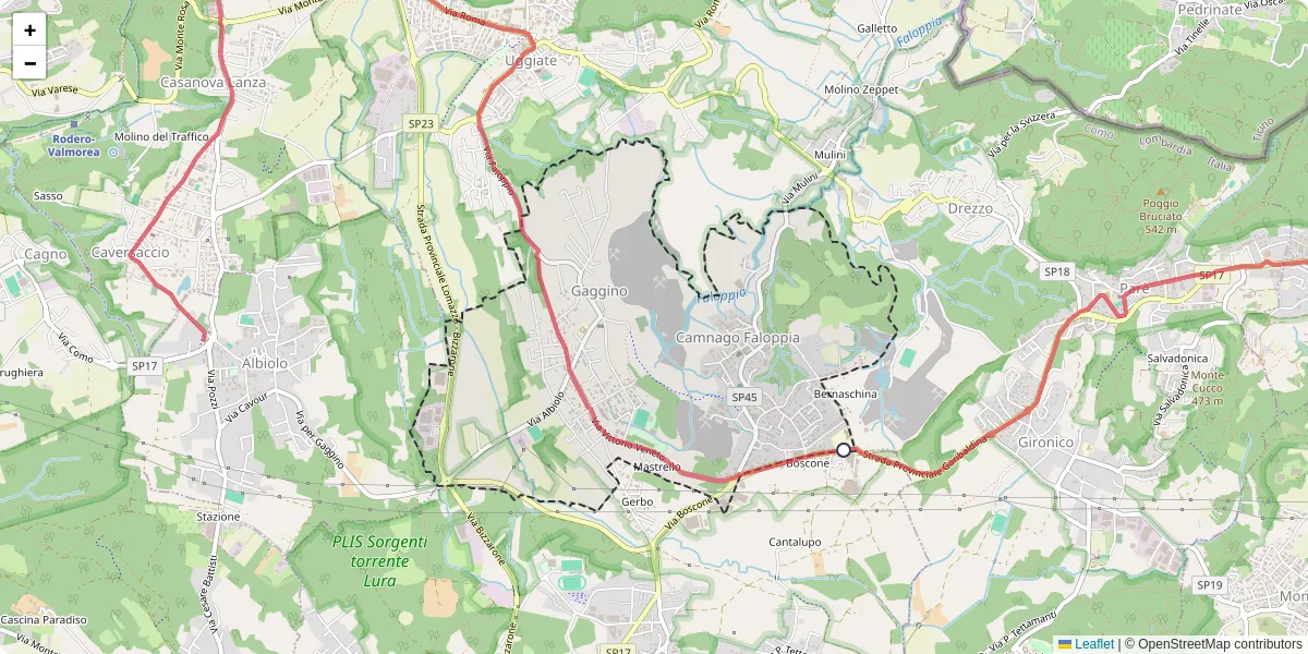 Mappa dettagliata del trasporto pubblico a Faloppio con linee autobus, tram e collegamenti