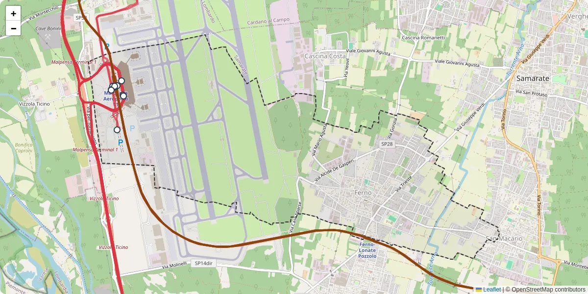 Mappa dettagliata del trasporto pubblico a Ferno con linee autobus, tram e collegamenti
