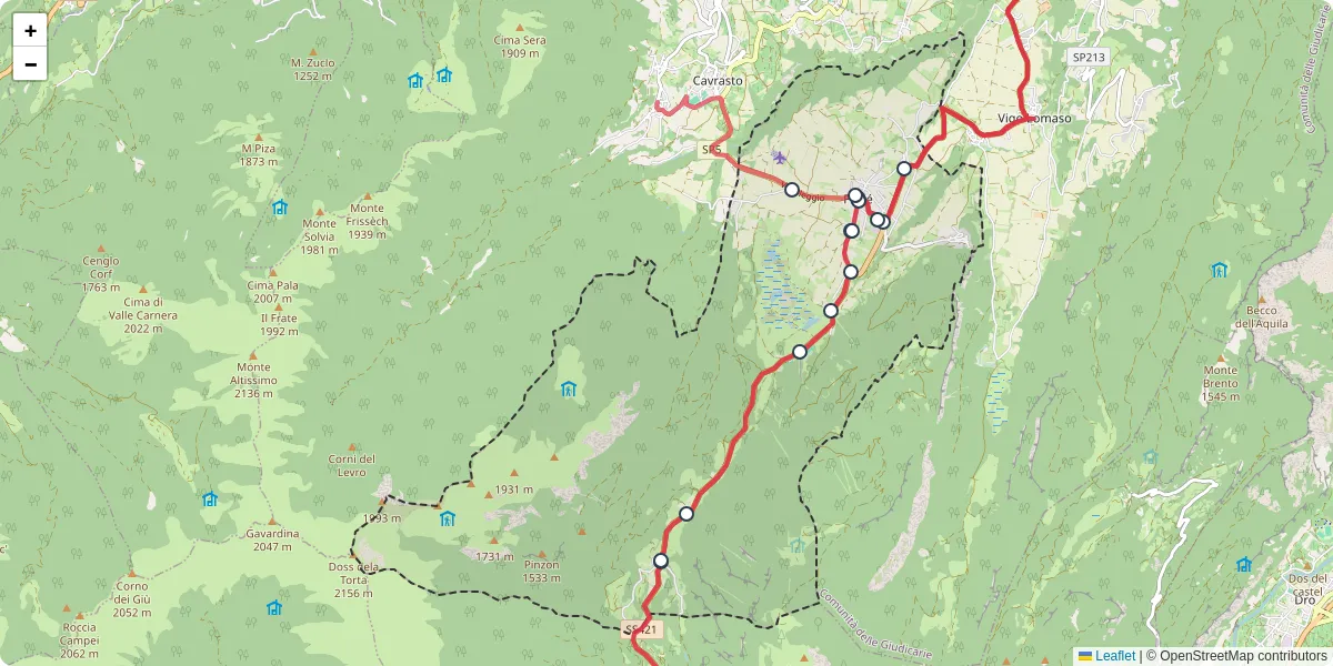 Mappa dettagliata del trasporto pubblico a Fiavé con linee autobus, tram e collegamenti