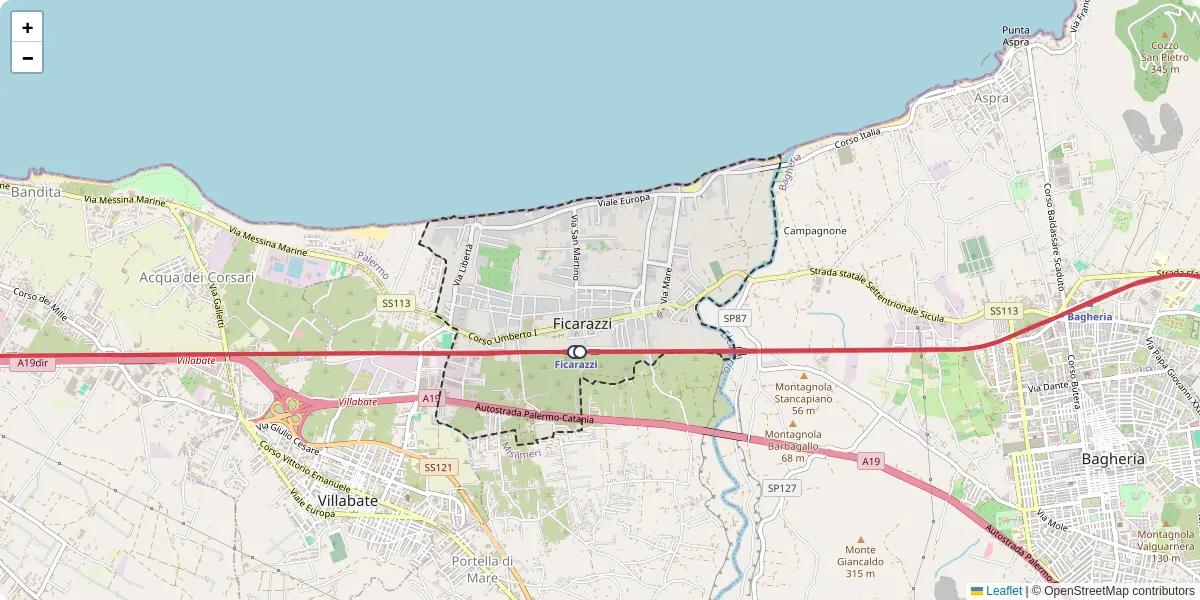 Mappa dettagliata del trasporto pubblico a Ficarazzi con linee autobus, tram e collegamenti