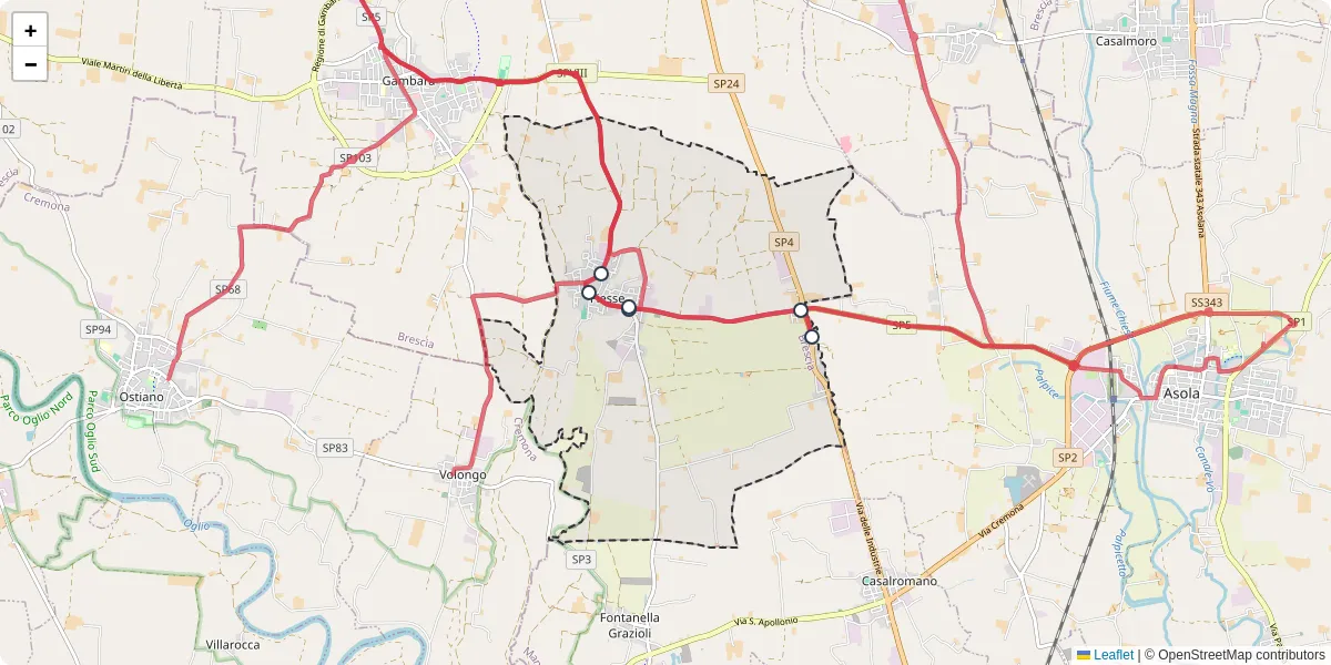 Mappa dettagliata del trasporto pubblico a Fiesse con linee autobus, tram e collegamenti