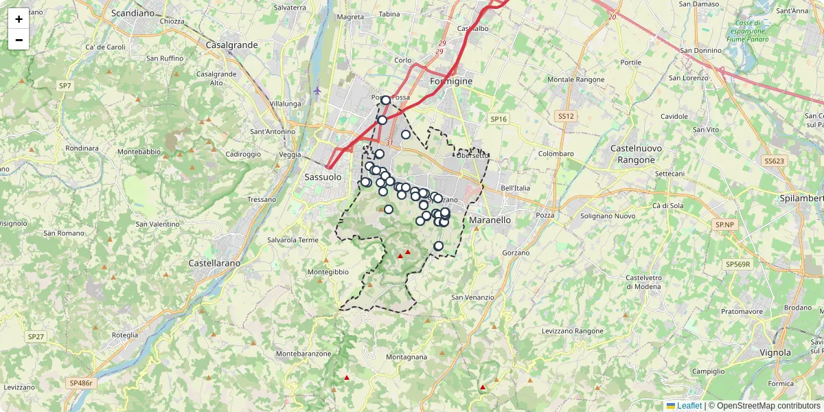 Mappa dettagliata del trasporto pubblico a Fiorano Modenese con linee autobus, tram e collegamenti