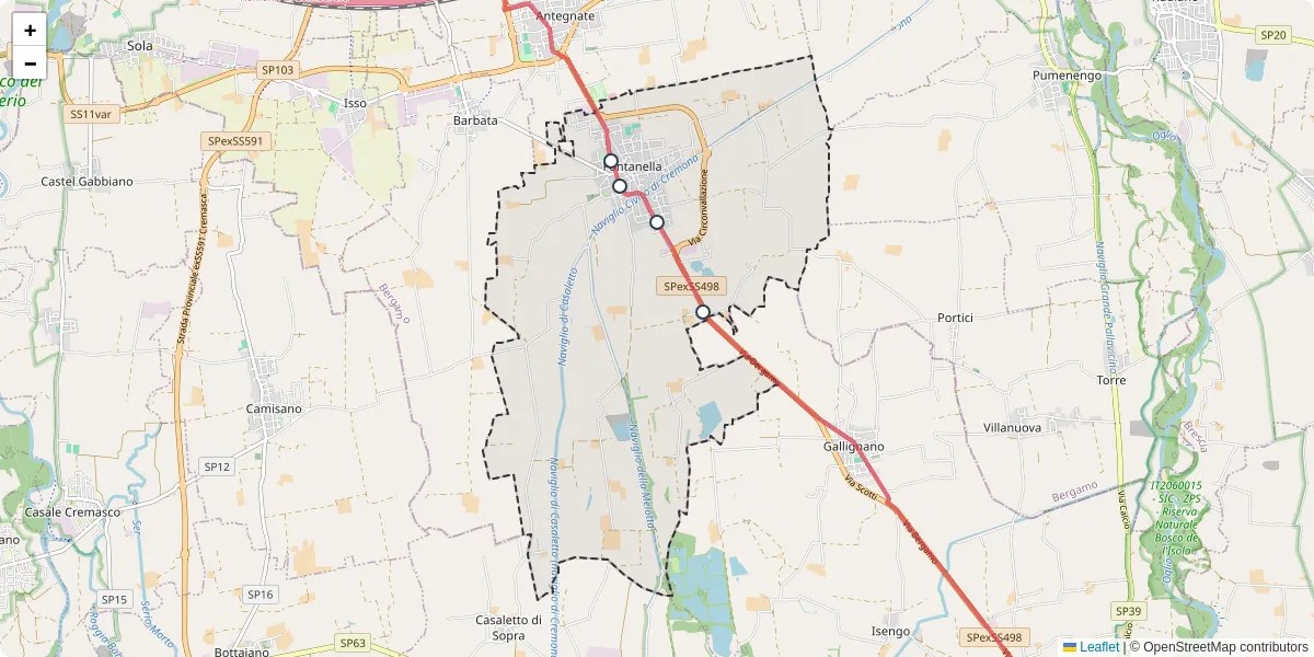 Mappa dettagliata del trasporto pubblico a Fontanella con linee autobus, tram e collegamenti