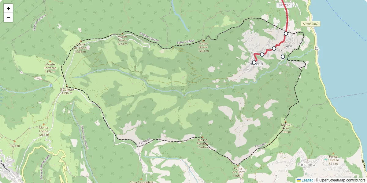 Mappa dettagliata del trasporto pubblico a Fonteno con linee autobus, tram e collegamenti
