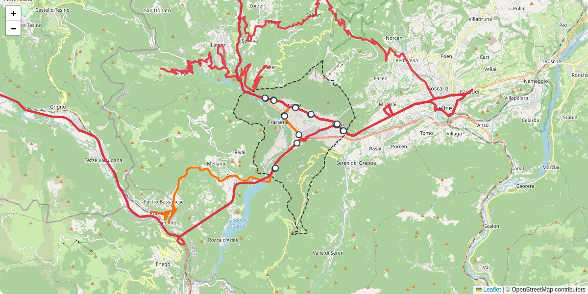 Mappa dettagliata del trasporto pubblico a Fonzaso con linee autobus, tram e collegamenti