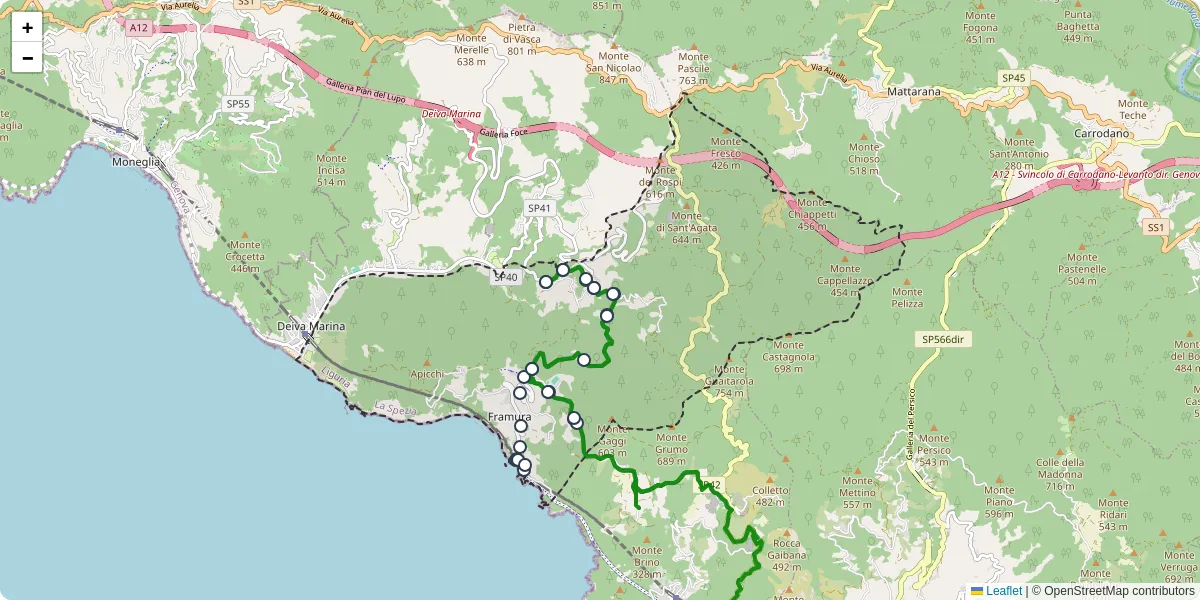 Mappa dettagliata del trasporto pubblico a Framura con linee autobus, tram e collegamenti