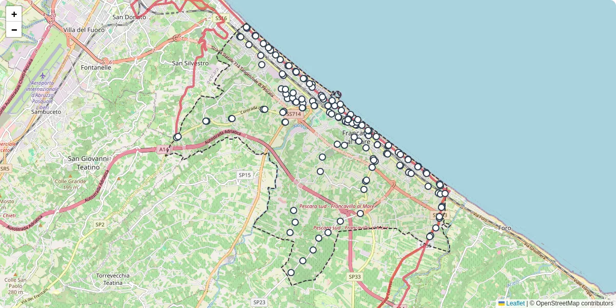 Mappa dettagliata del trasporto pubblico a Francavilla al Mare con linee autobus, tram e collegamenti