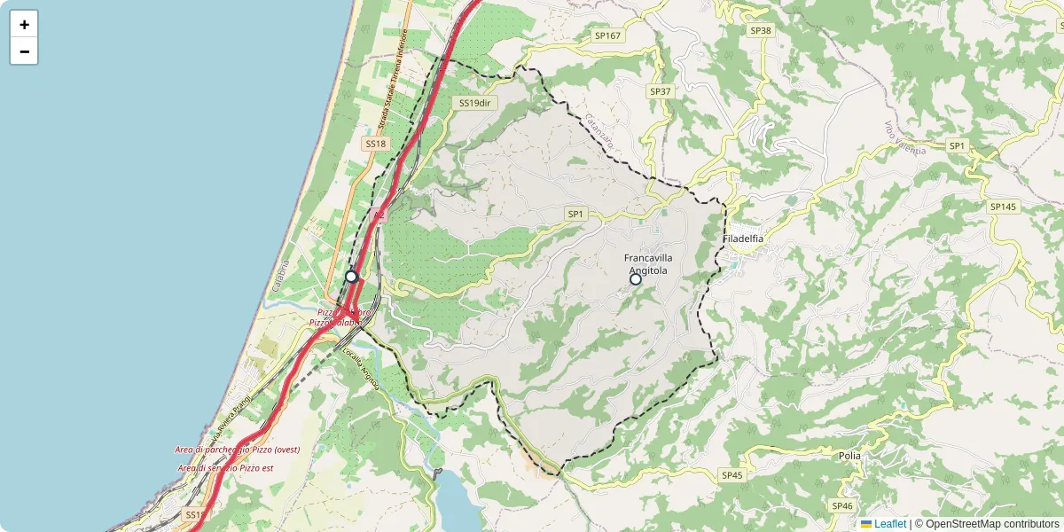 Mappa dettagliata del trasporto pubblico a Francavilla Angitola con linee autobus, tram e collegamenti