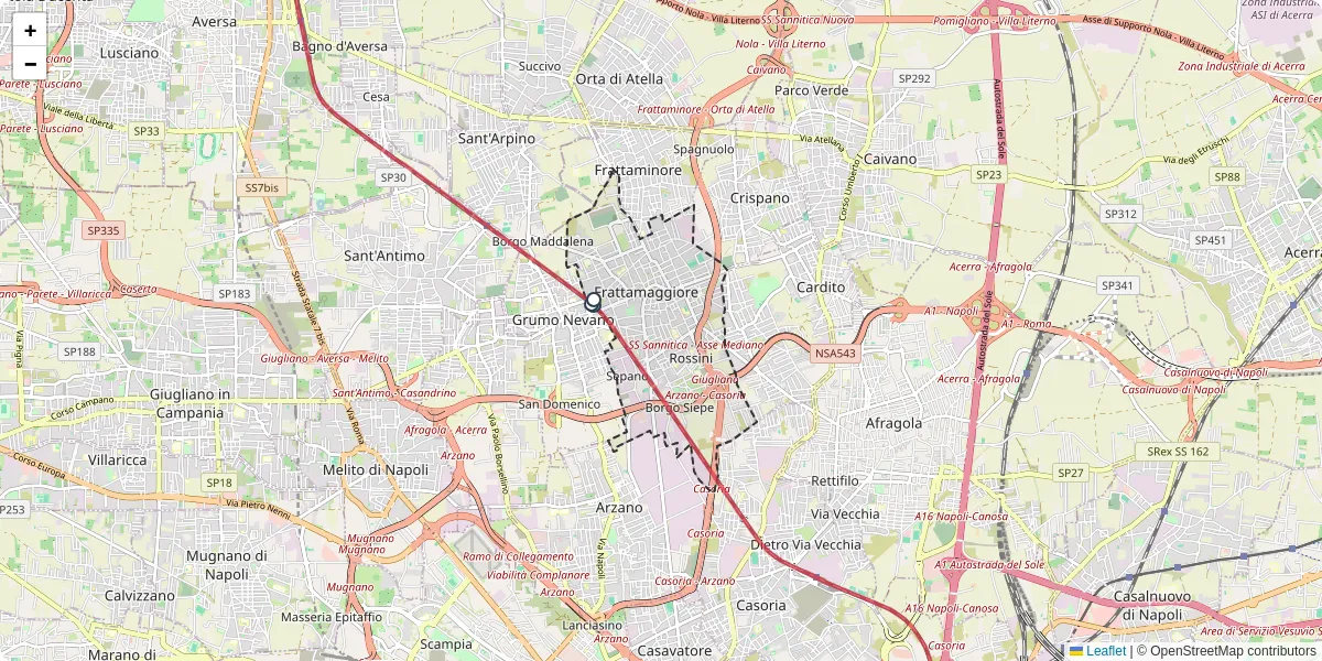 Mappa dettagliata del trasporto pubblico a Frattamaggiore con linee autobus, tram e collegamenti