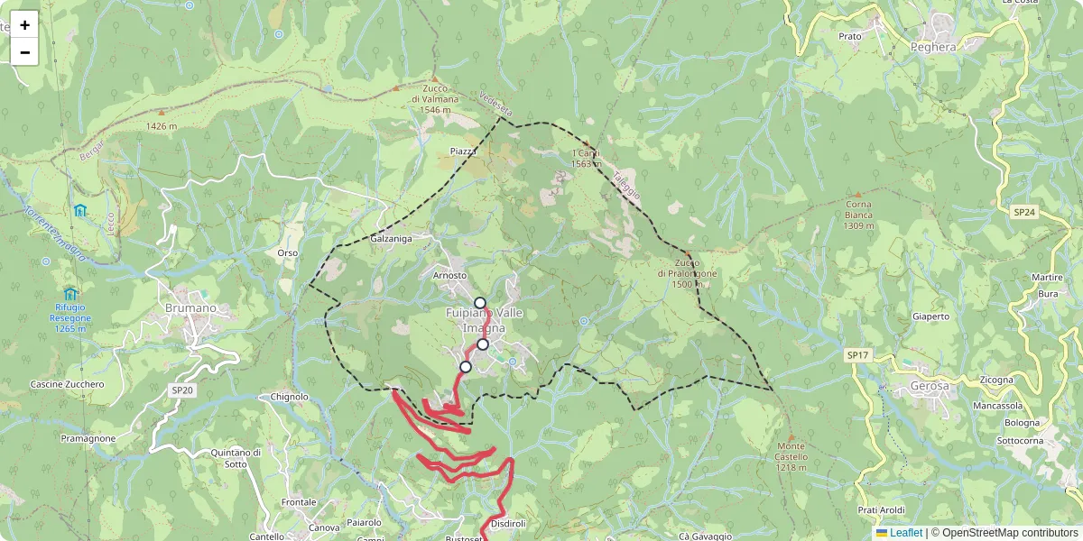 Mappa dettagliata del trasporto pubblico a Fuipiano Valle Imagna con linee autobus, tram e collegamenti