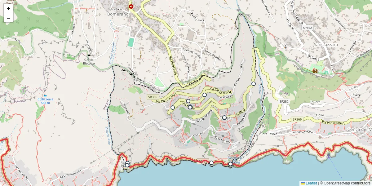 Mappa dettagliata del trasporto pubblico a Furore con linee autobus, tram e collegamenti