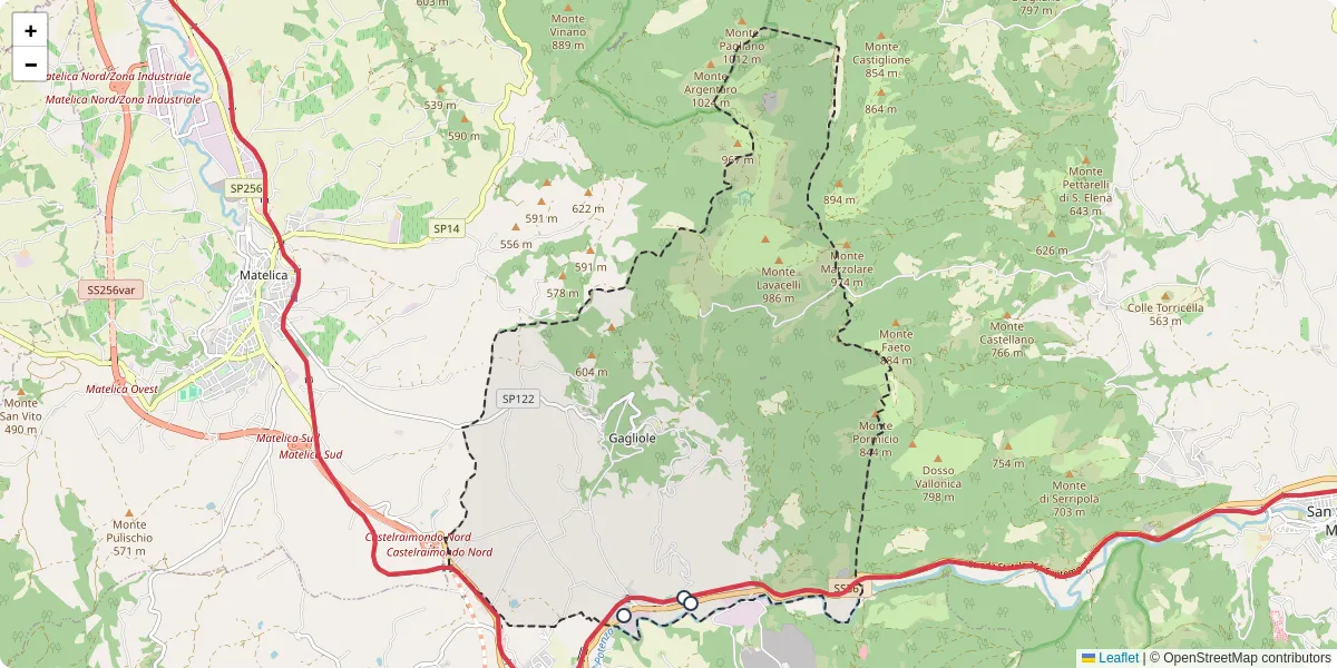 Mappa dettagliata del trasporto pubblico a Gagliole con linee autobus, tram e collegamenti