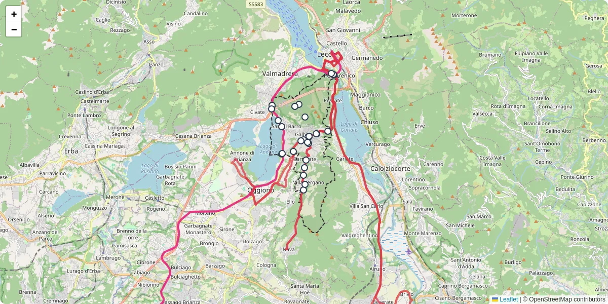 Mappa dettagliata del trasporto pubblico a Galbiate con linee autobus, tram e collegamenti