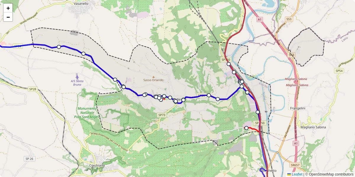 Mappa dettagliata del trasporto pubblico a Gallese con linee autobus, tram e collegamenti
