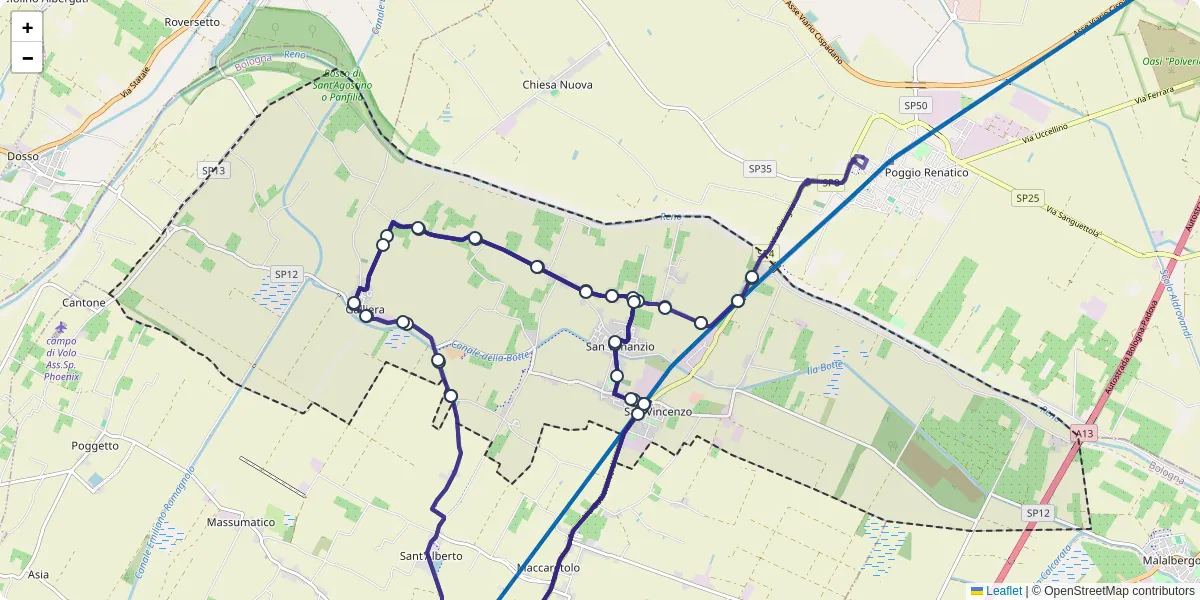 Mappa dettagliata del trasporto pubblico a Galliera con linee autobus, tram e collegamenti