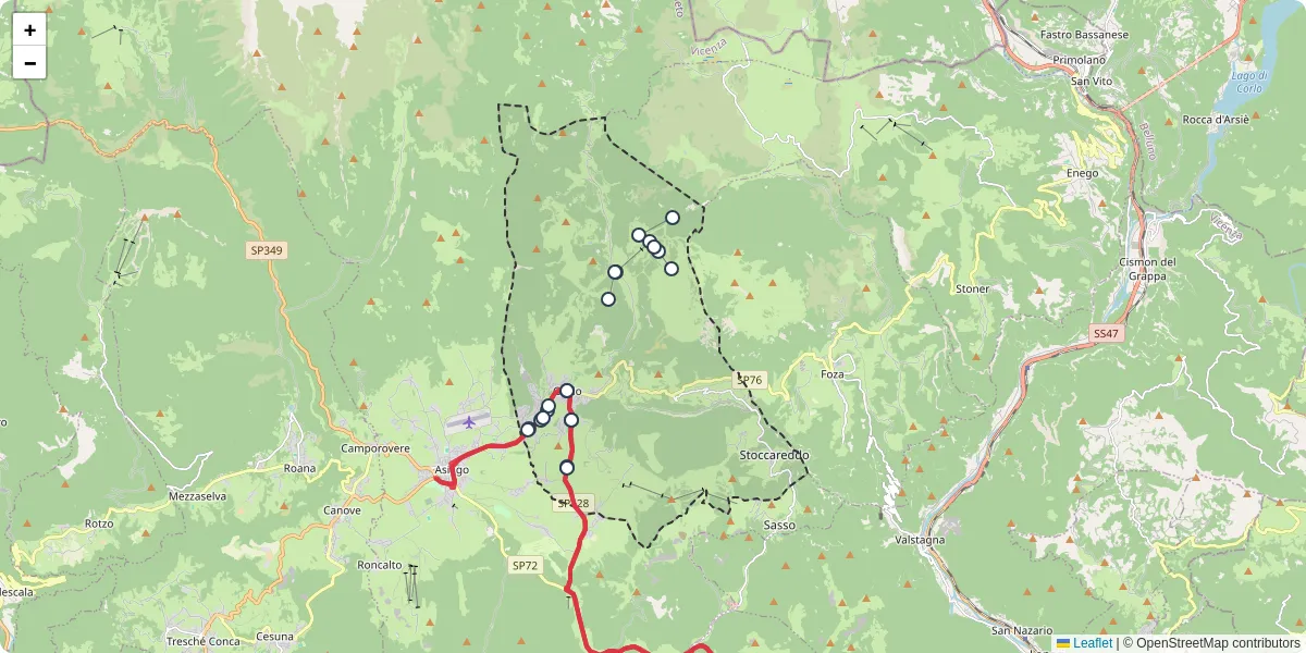 Mappa dettagliata del trasporto pubblico a Gallio con linee autobus, tram e collegamenti