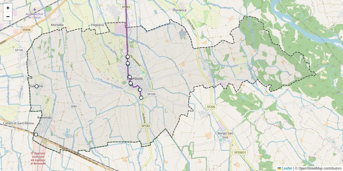 Mappa dettagliata del trasporto pubblico a Gambolò con linee autobus, tram e collegamenti