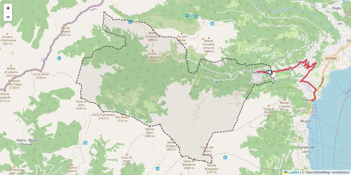 Mappa dettagliata del trasporto pubblico a Garzeno con linee autobus, tram e collegamenti